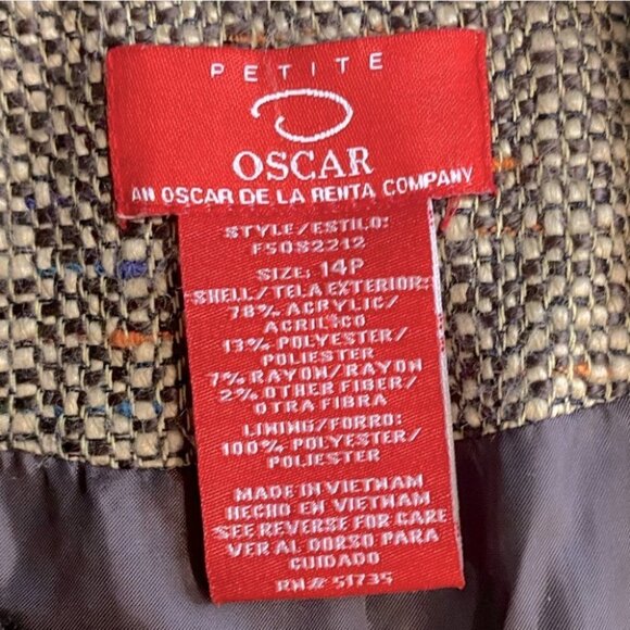 Vintage Oscar De La Renta Petite Oscar Tweed Double Breasted Brown Blazer L - Picture 6 of 12